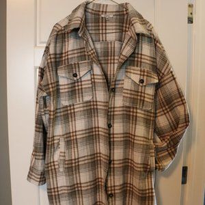 JODIFL Long Plaid Shacket with pockets